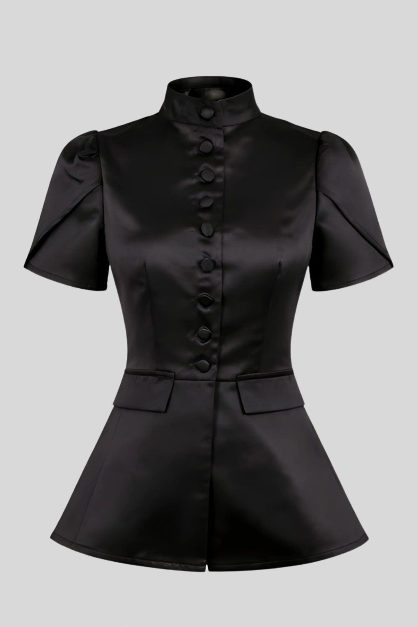 structured-black-short-sleeve-button-top Black