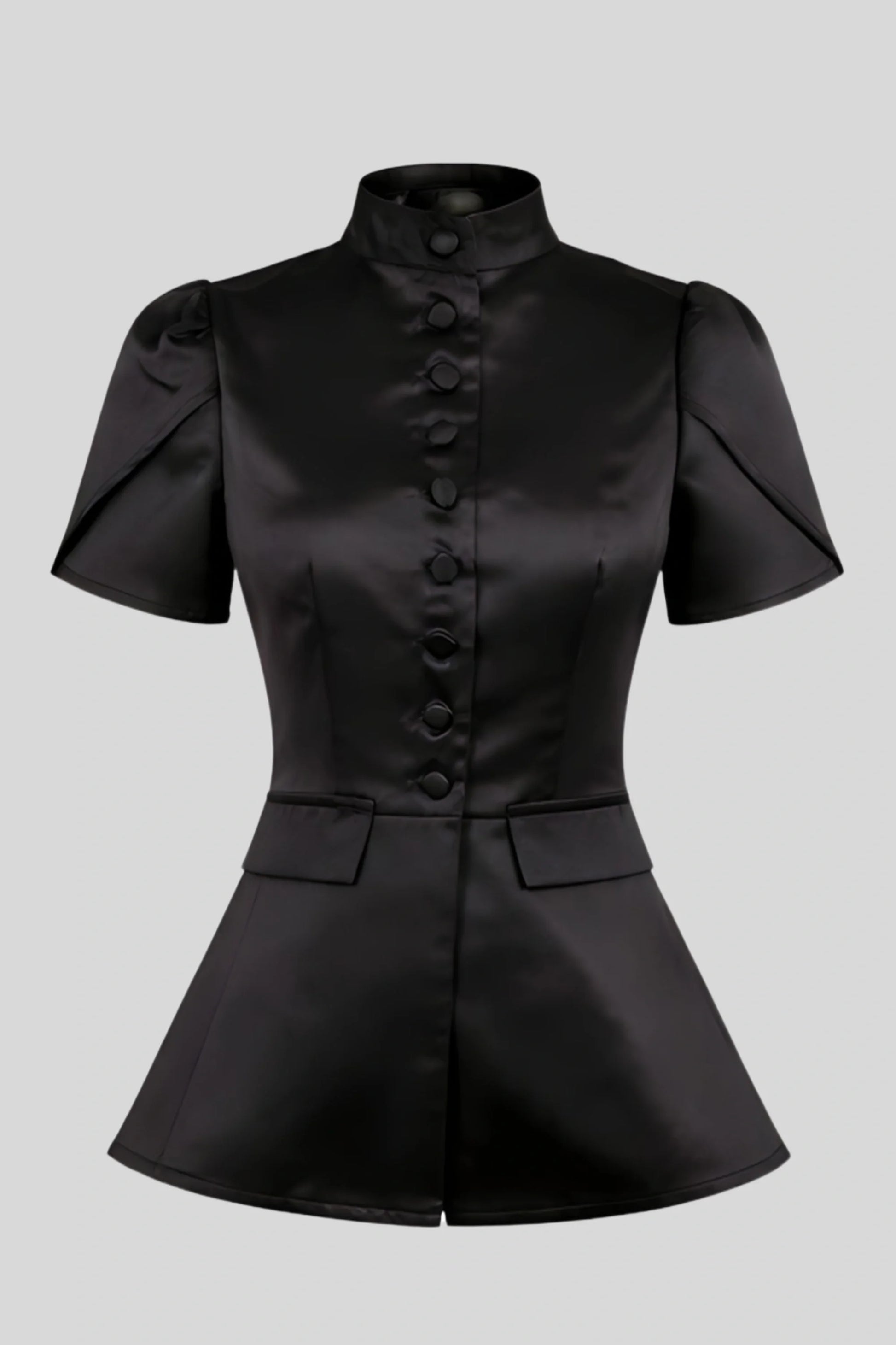 structured-black-short-sleeve-button-top Black