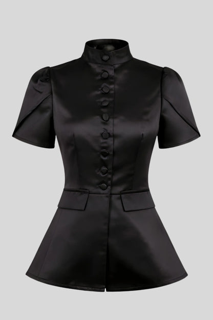 structured-black-short-sleeve-button-top Black