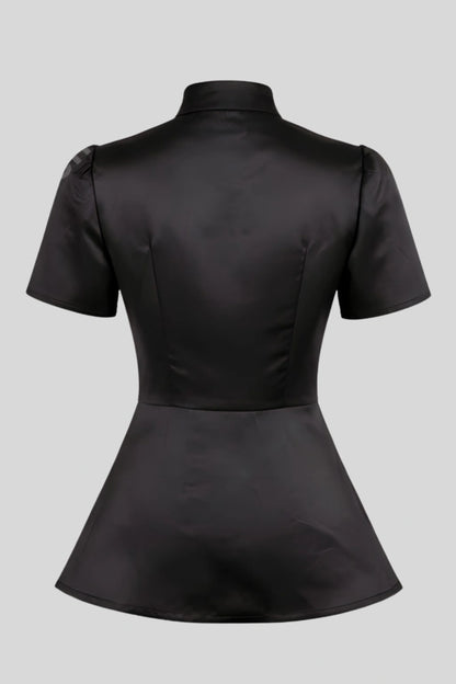 structured-black-short-sleeve-button-top Black