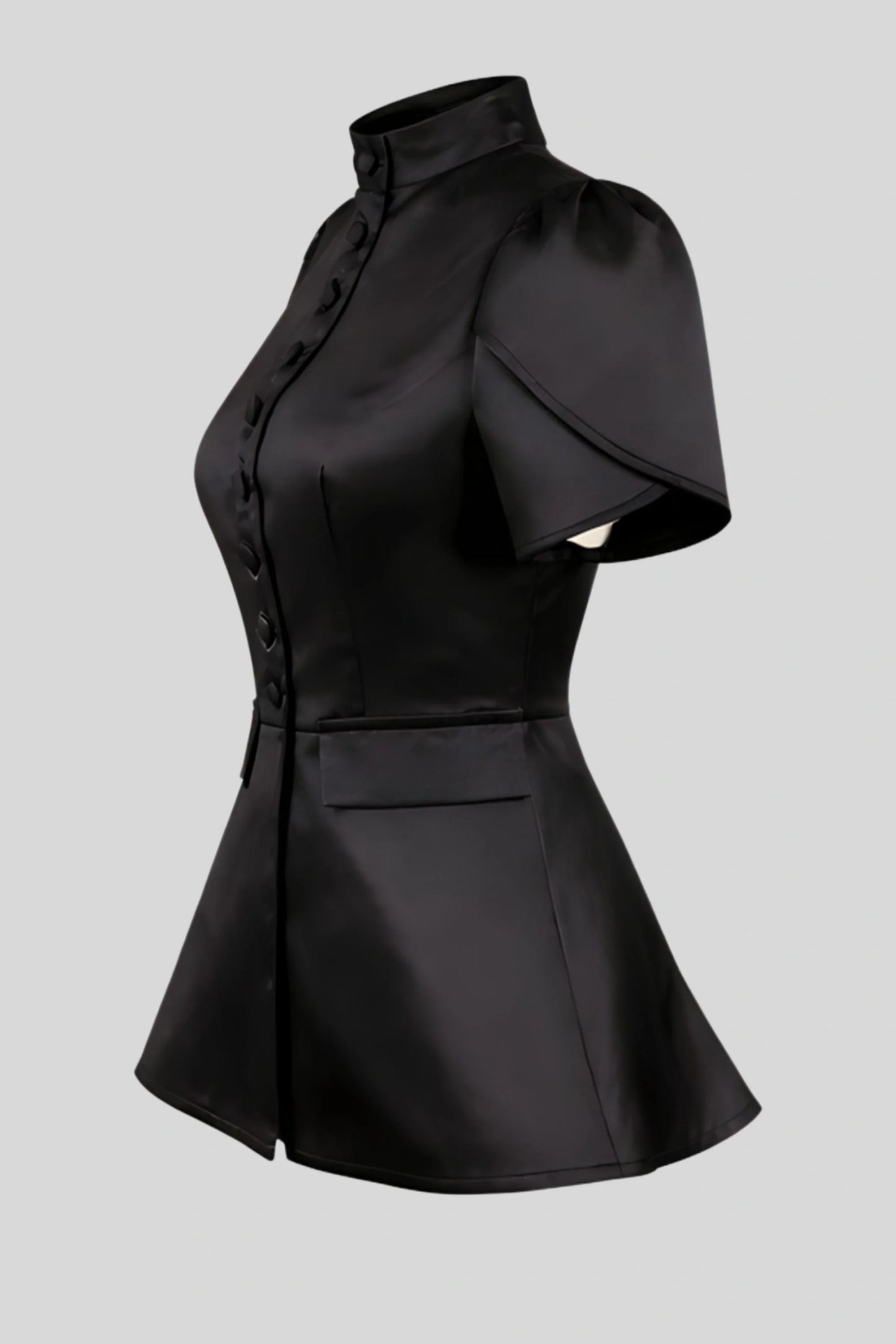 structured-black-short-sleeve-button-top Black