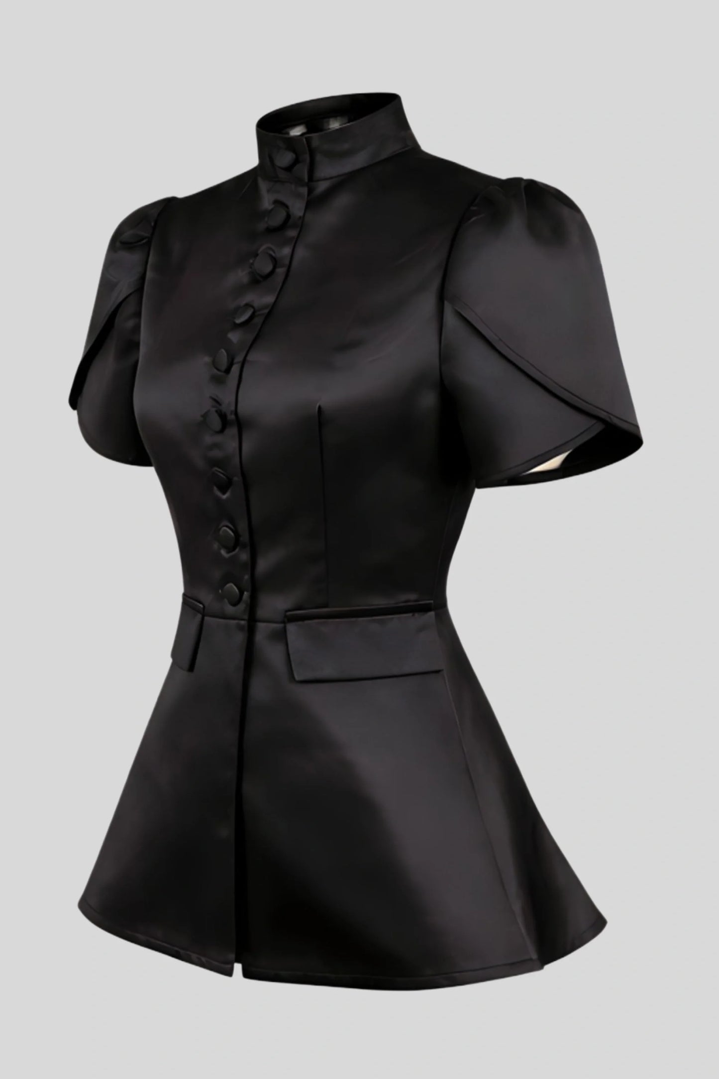 structured-black-short-sleeve-button-top Black