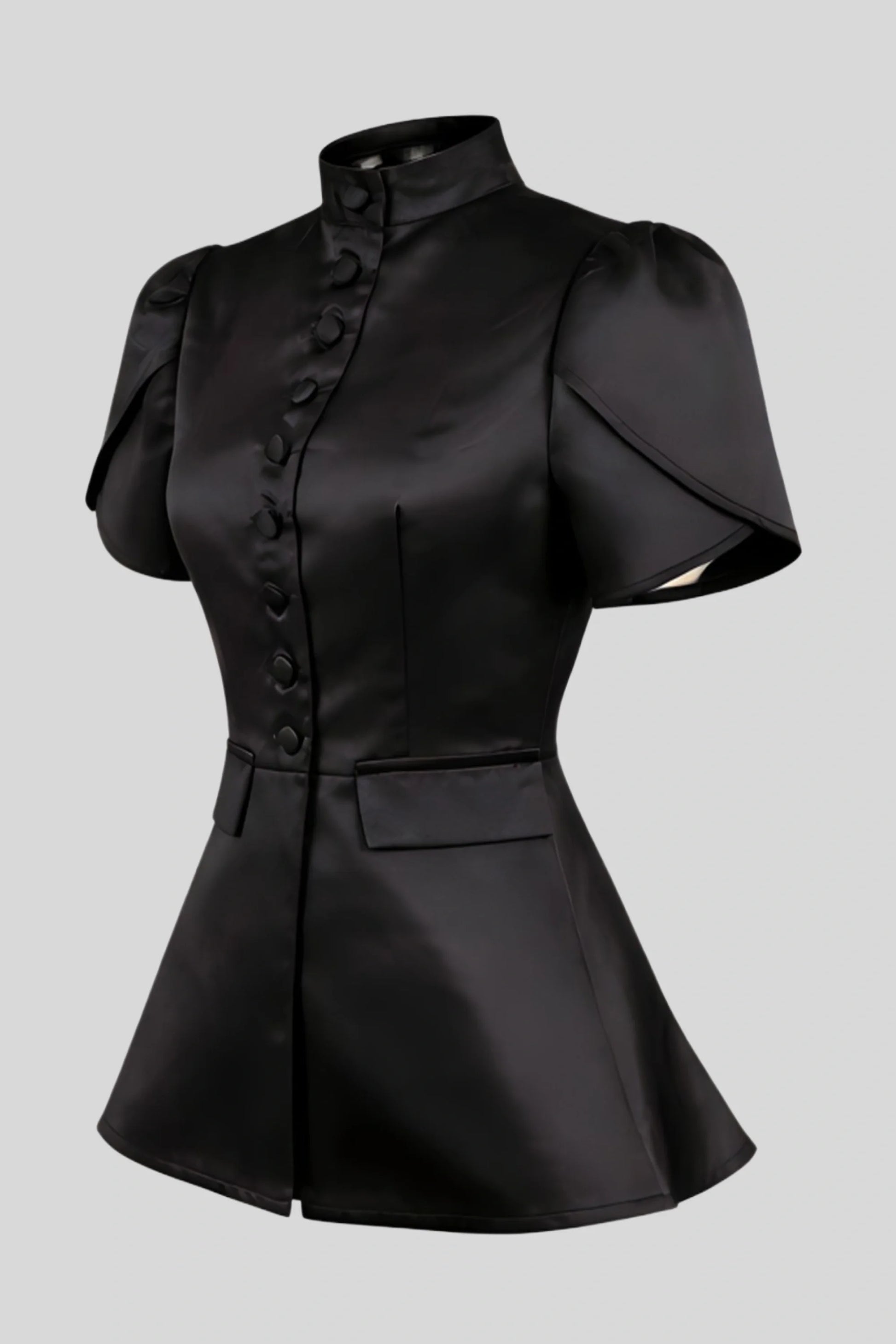 structured-black-short-sleeve-button-top Black