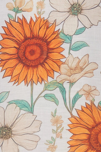 Sunflower Print Halter Full Skirt Dress White