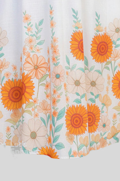 Sunflower Print Halter Full Skirt Dress White