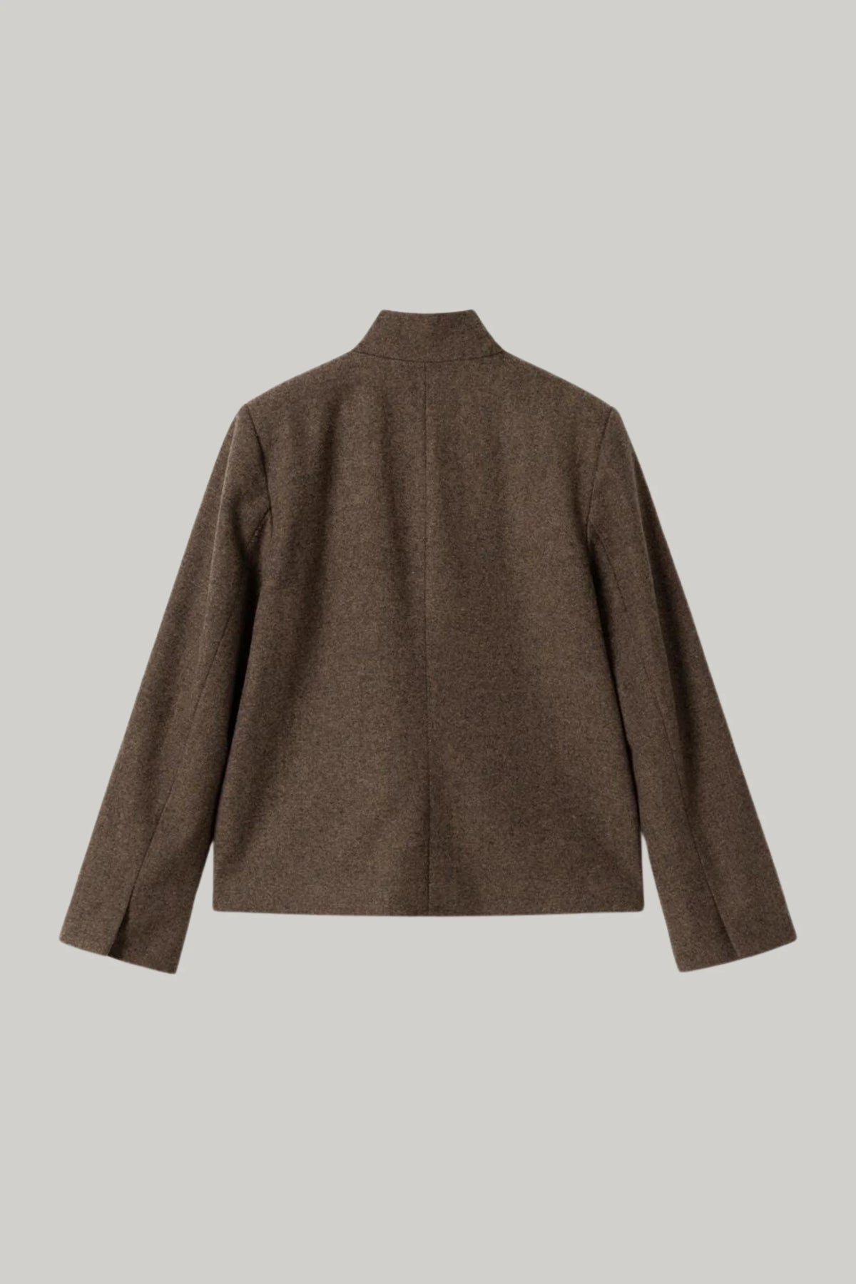 Alzya Taupe Brown Tobacco Wool-Blend Stand Collar Blazer