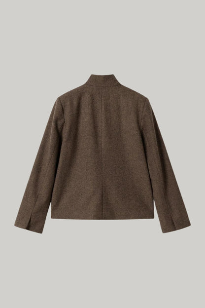 Alzya Taupe Brown Tobacco Wool-Blend Stand Collar Blazer