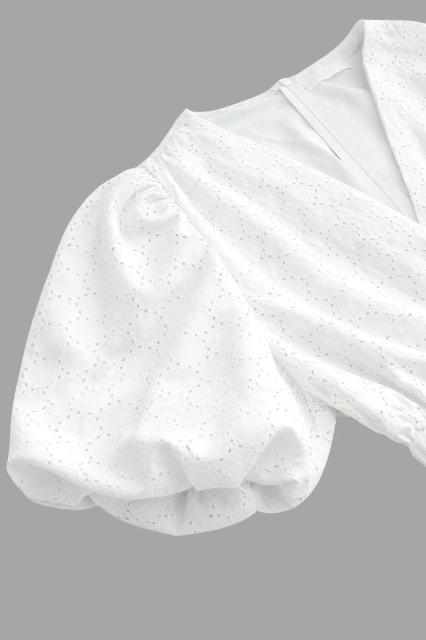 V-neck puff sleeve midi dress with defined waist White