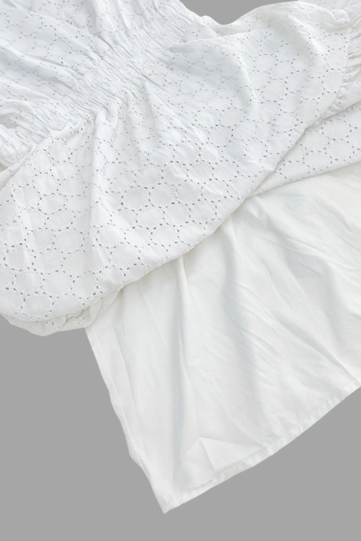 V-neck puff sleeve midi dress with defined waist White