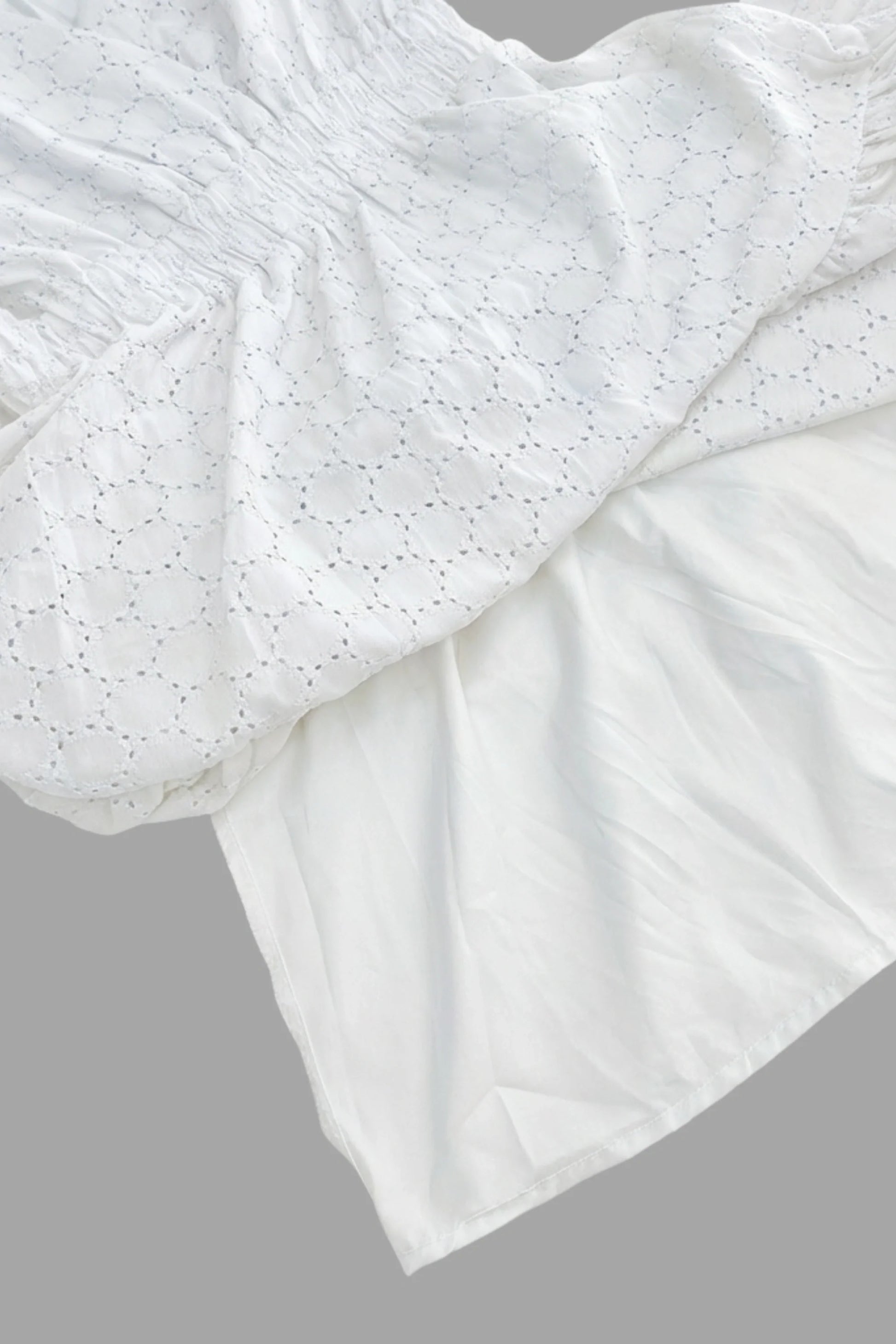 V-neck puff sleeve midi dress with defined waist White