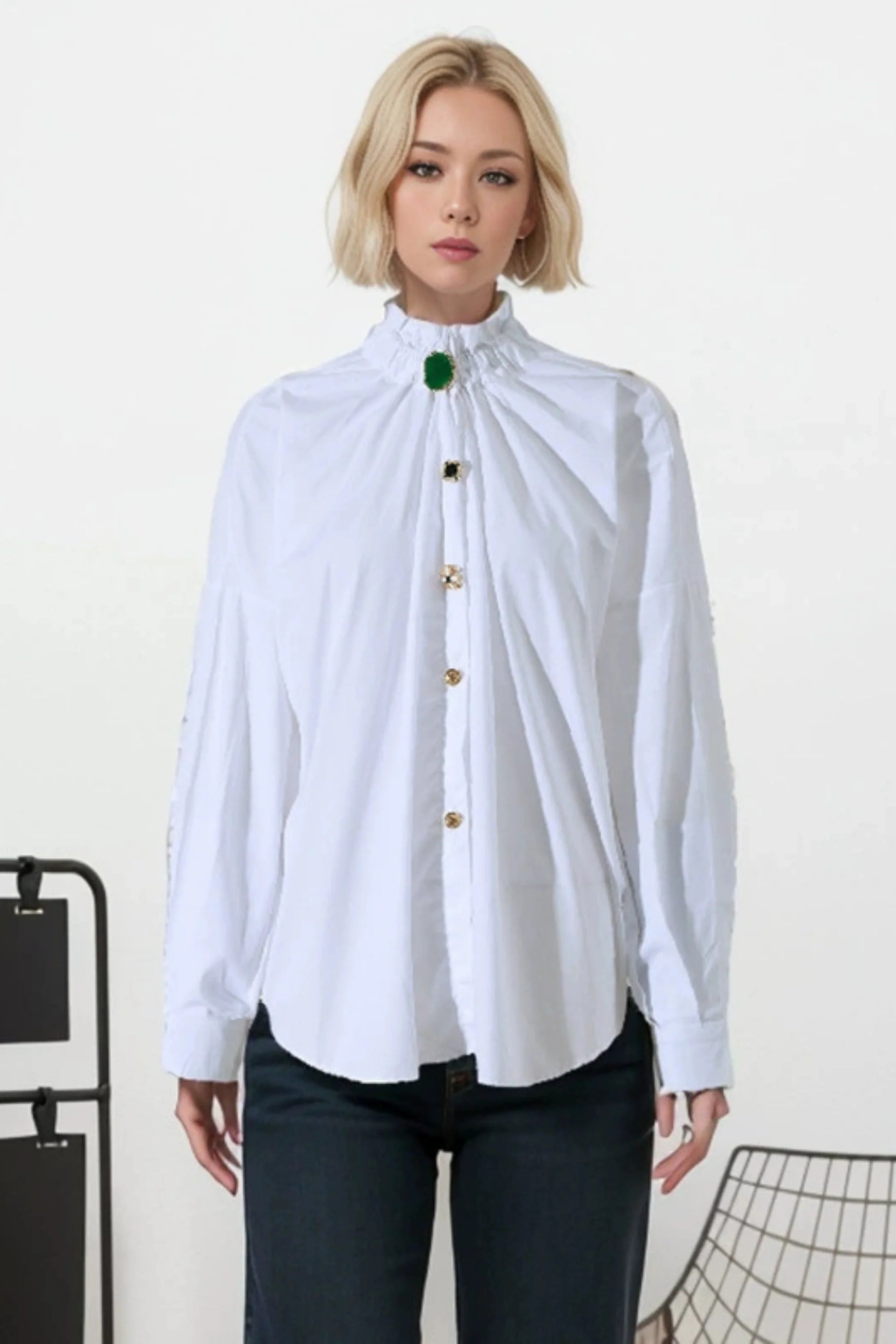 Vintage Court Lace-Collar Oversized White Shirt Blouse White