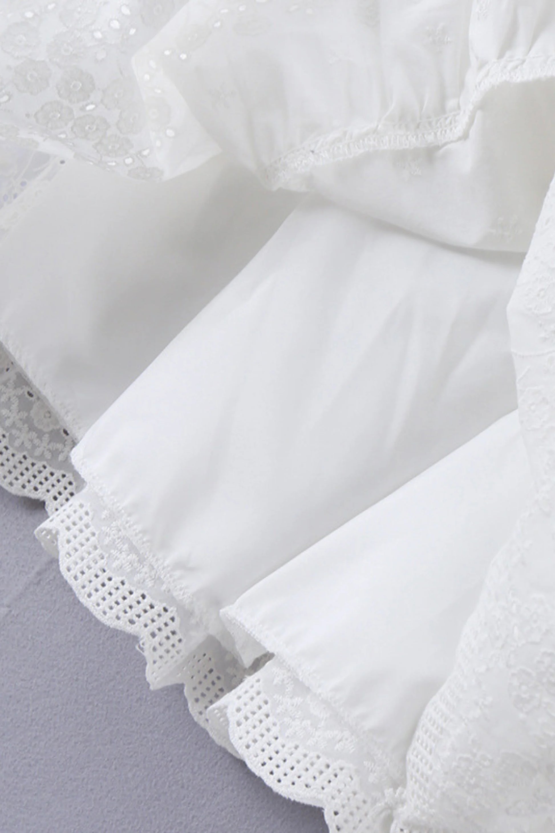 White Cotton Lace-Hem Tie-Strap Mini Dress White