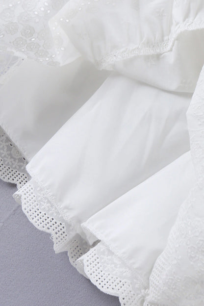 White Cotton Lace-Hem Tie-Strap Mini Dress White