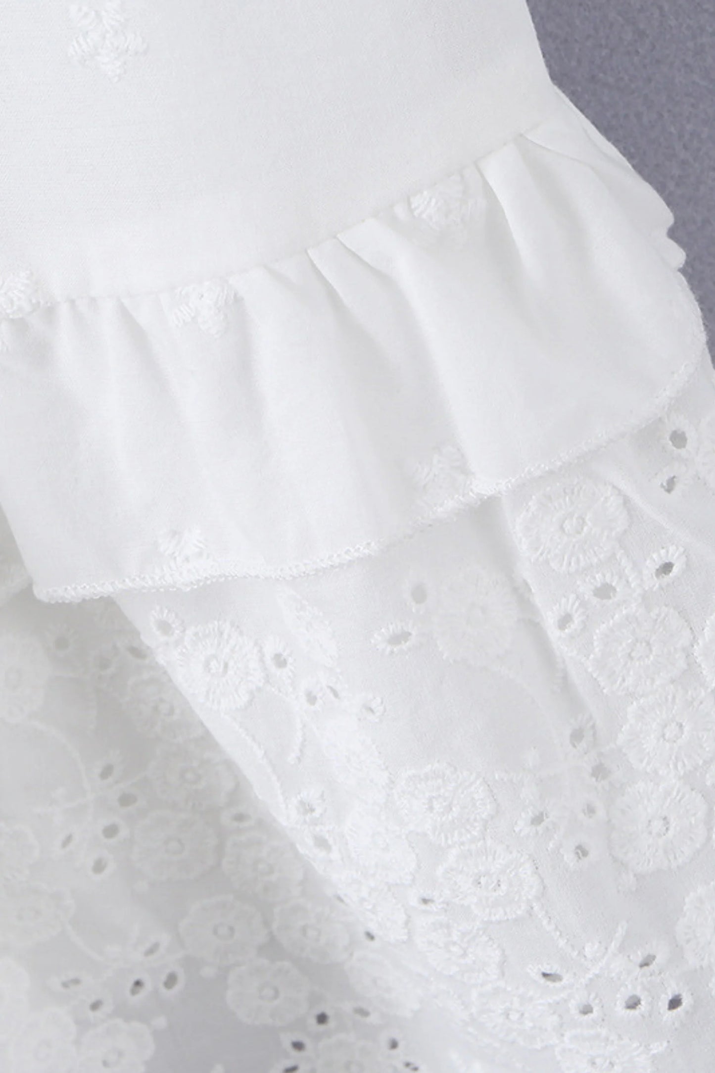 White Cotton Lace-Hem Tie-Strap Mini Dress White