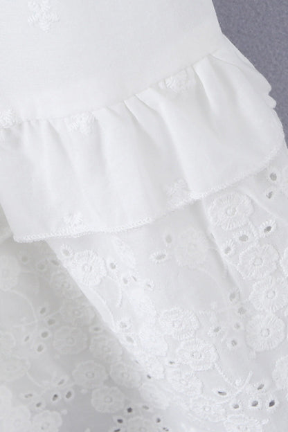 White Cotton Lace-Hem Tie-Strap Mini Dress White