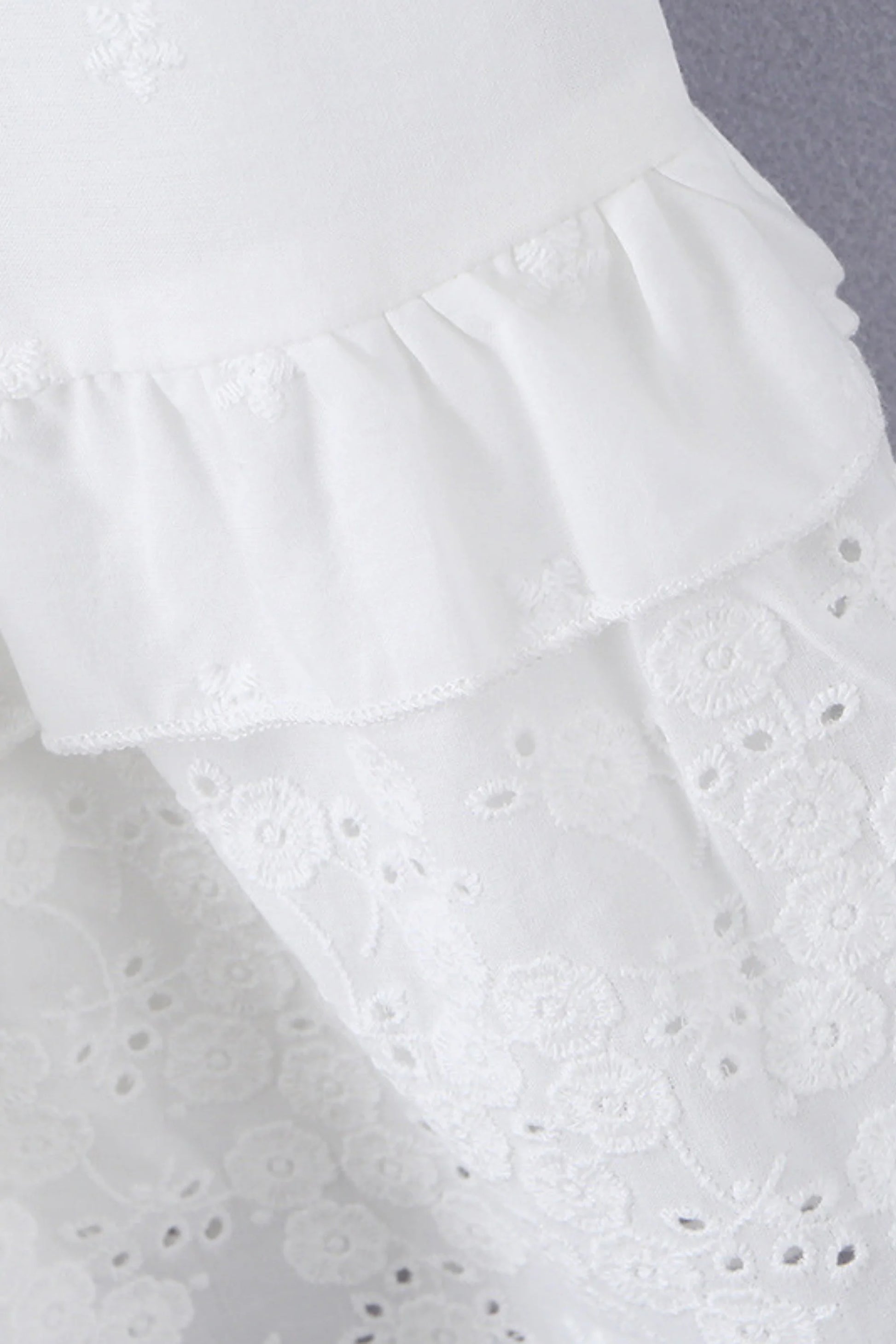 White Cotton Lace-Hem Tie-Strap Mini Dress White