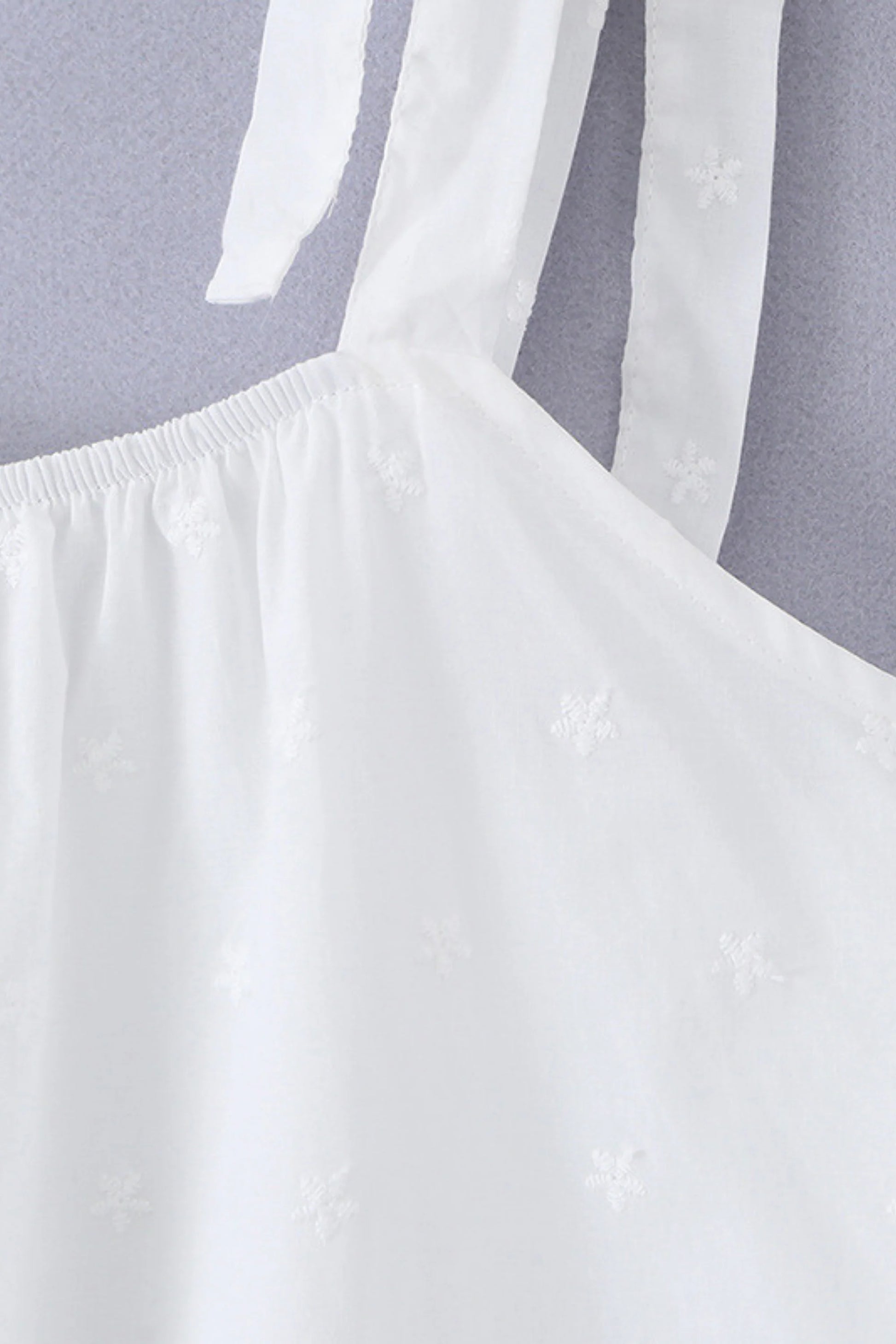 White Cotton Lace-Hem Tie-Strap Mini Dress White