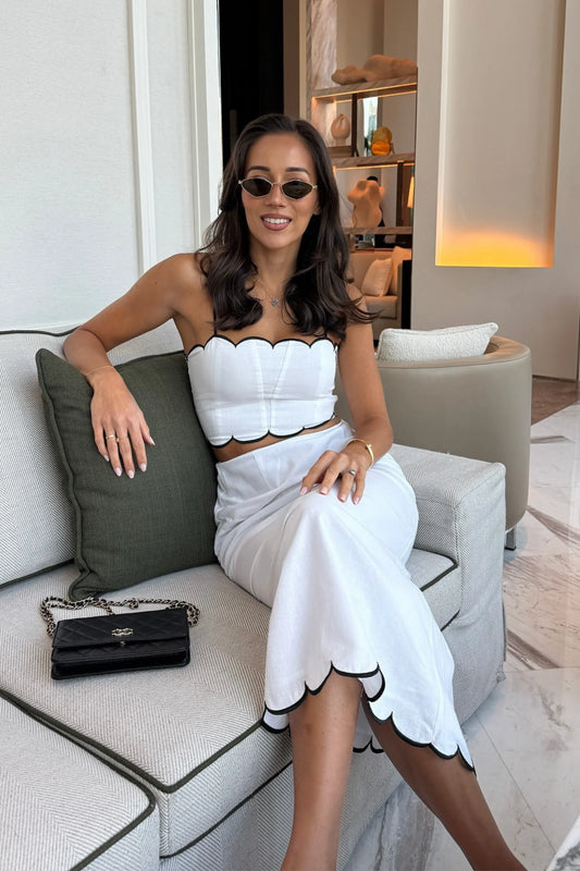 White Scallop-Trim Crop Top & Maxi Skirt Set White