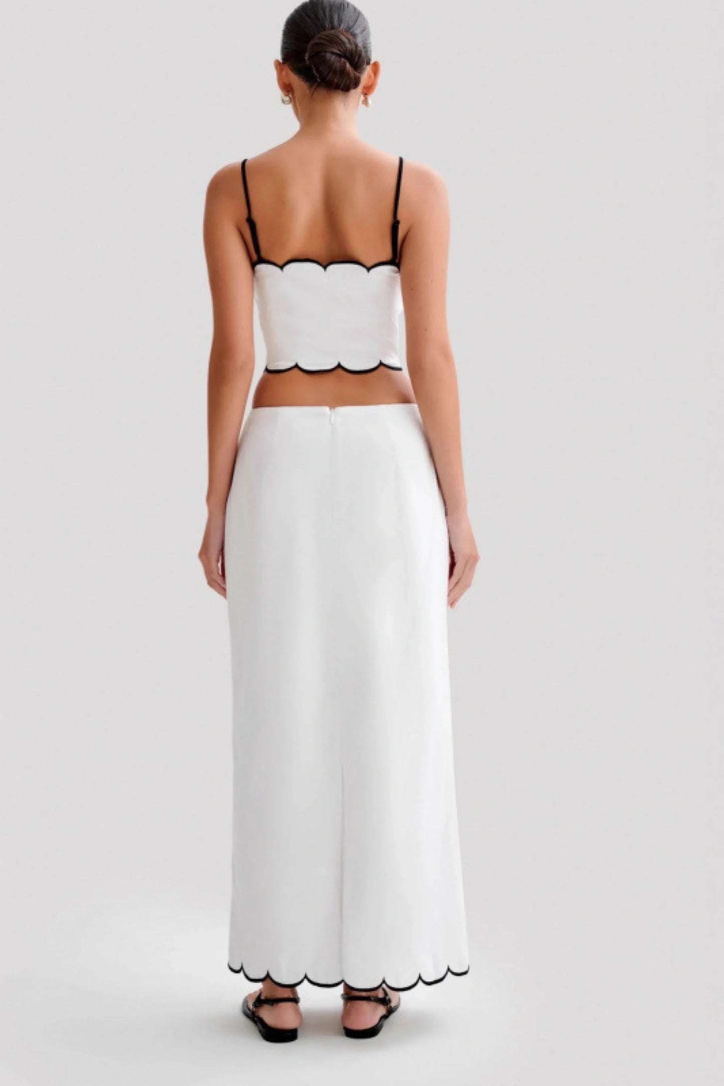 White Scallop-Trim Crop Top & Maxi Skirt Set White