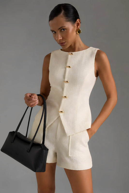 White Tweed Set That Creates a Waist Without Trying White