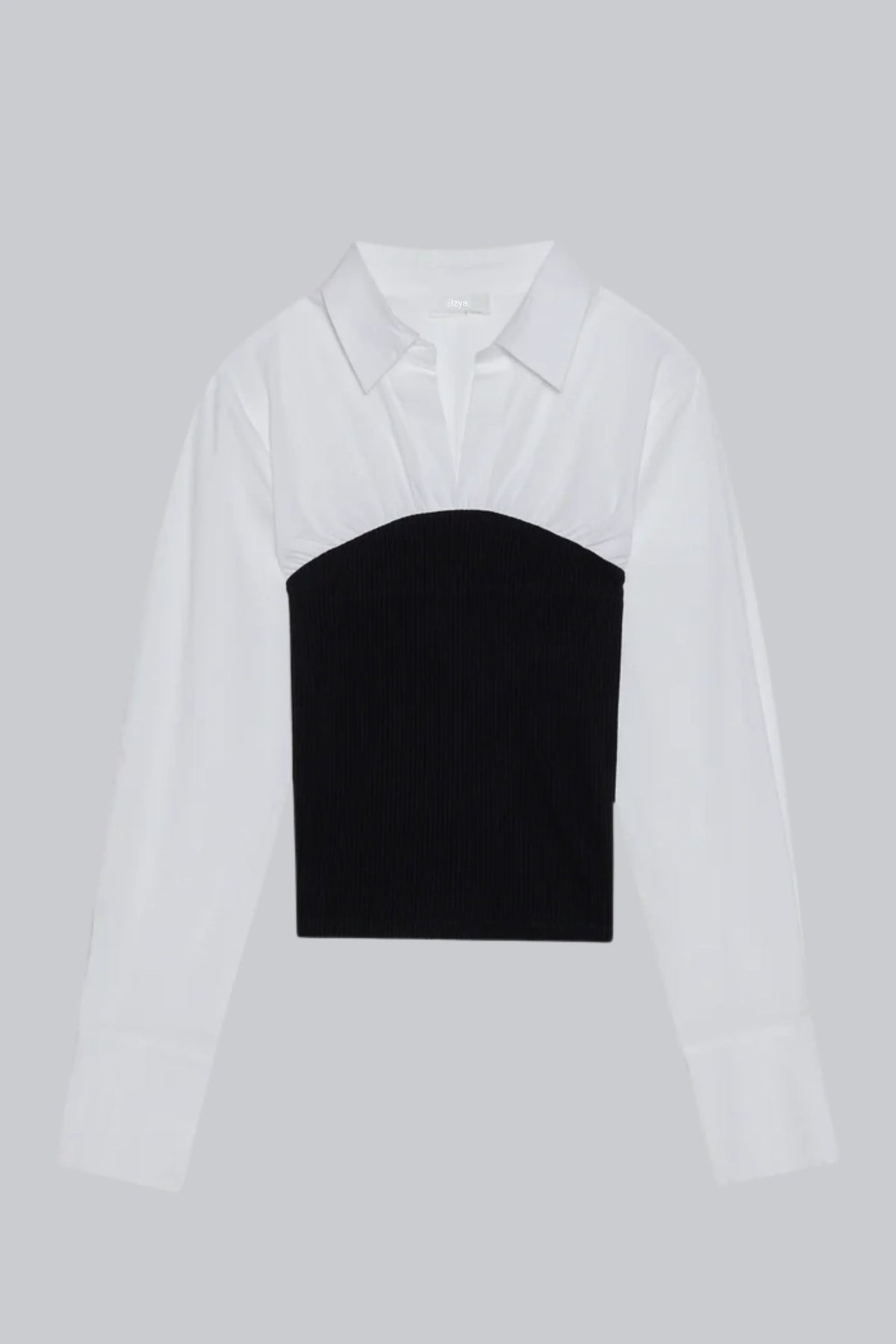 White and Black Ribbed Hybrid Shirt Top White