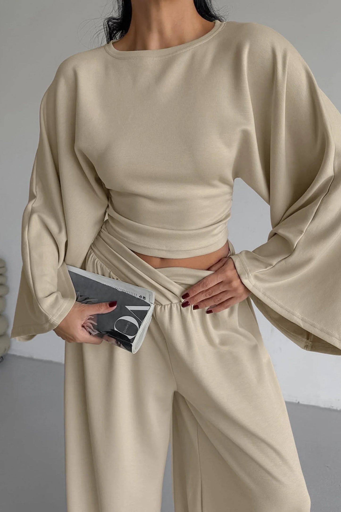 Alzya Wide Leg Tailored Two Piece Set � Khaki