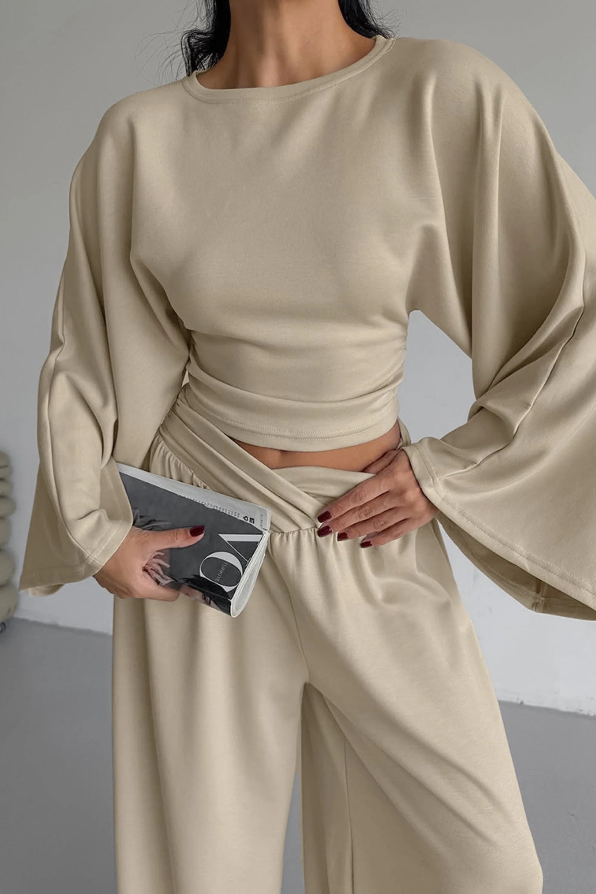 Alzya Wide Leg Tailored Two Piece Set � Khaki