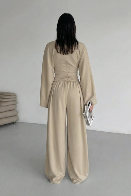 Alzya Wide Leg Tailored Two Piece Set � Khaki