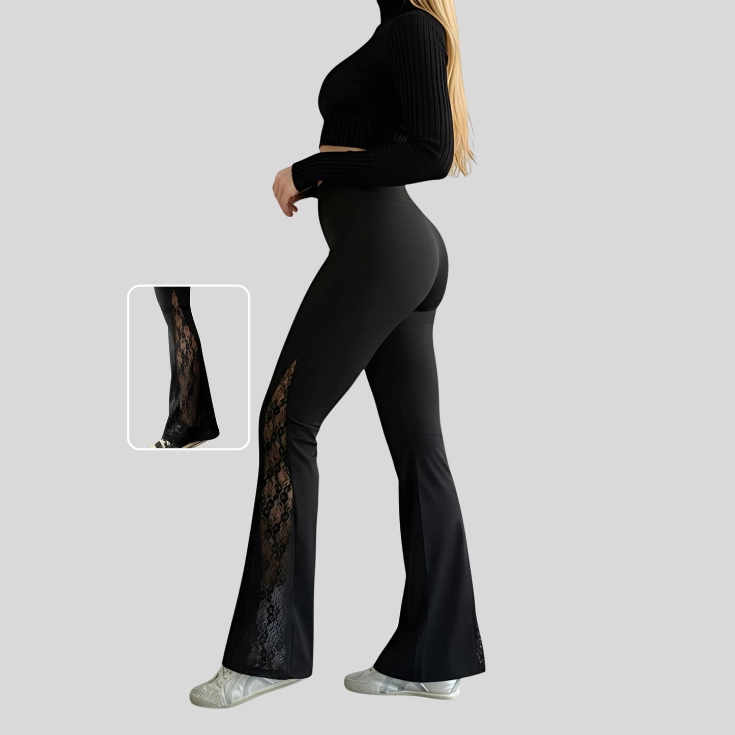 Alzya Women_s Nude Lace Flared Yoga Pants