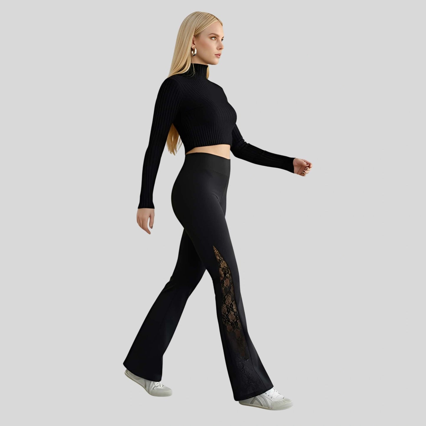 Alzya Women_s Nude Lace Flared Yoga Pants