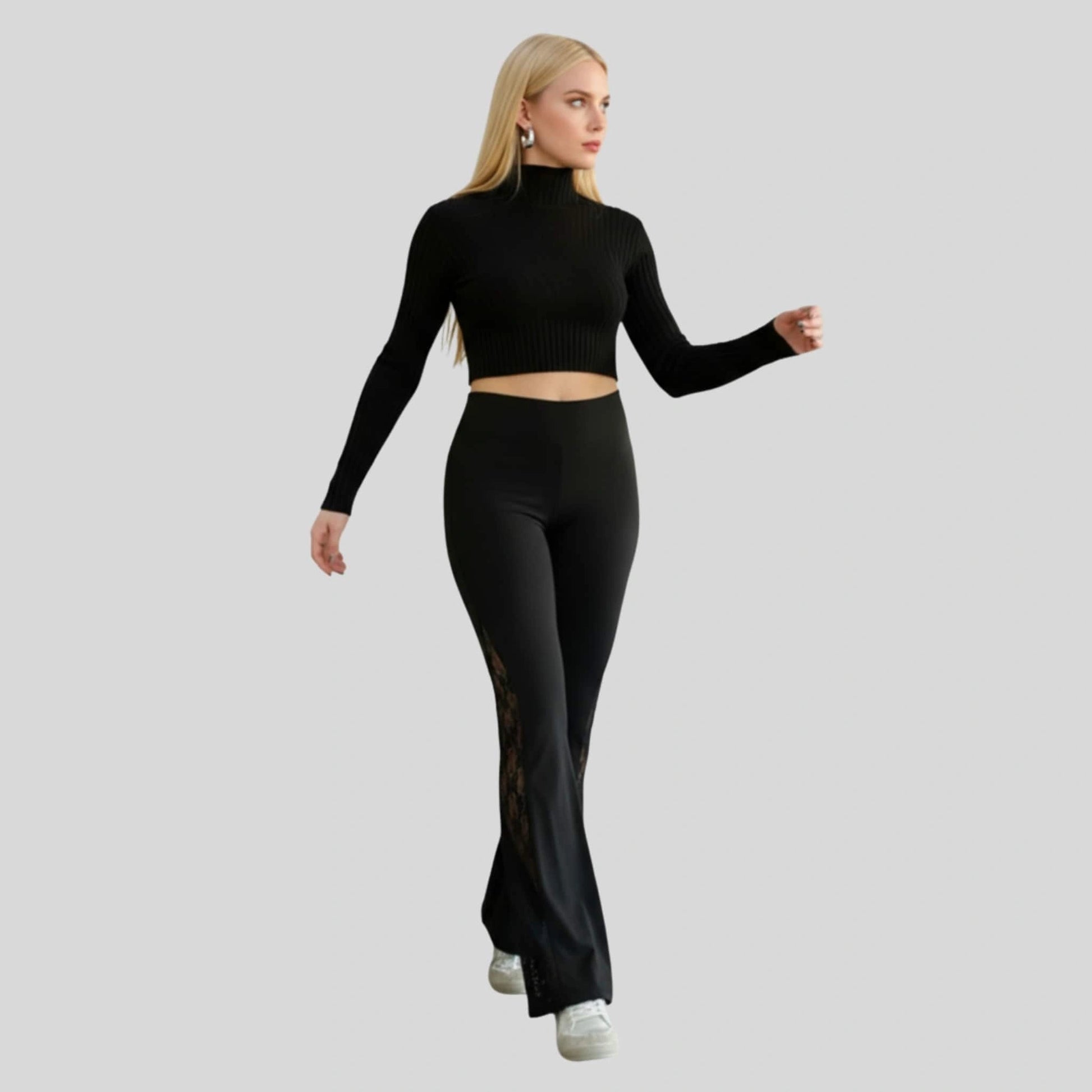 Alzya Women_s Nude Lace Flared Yoga Pants