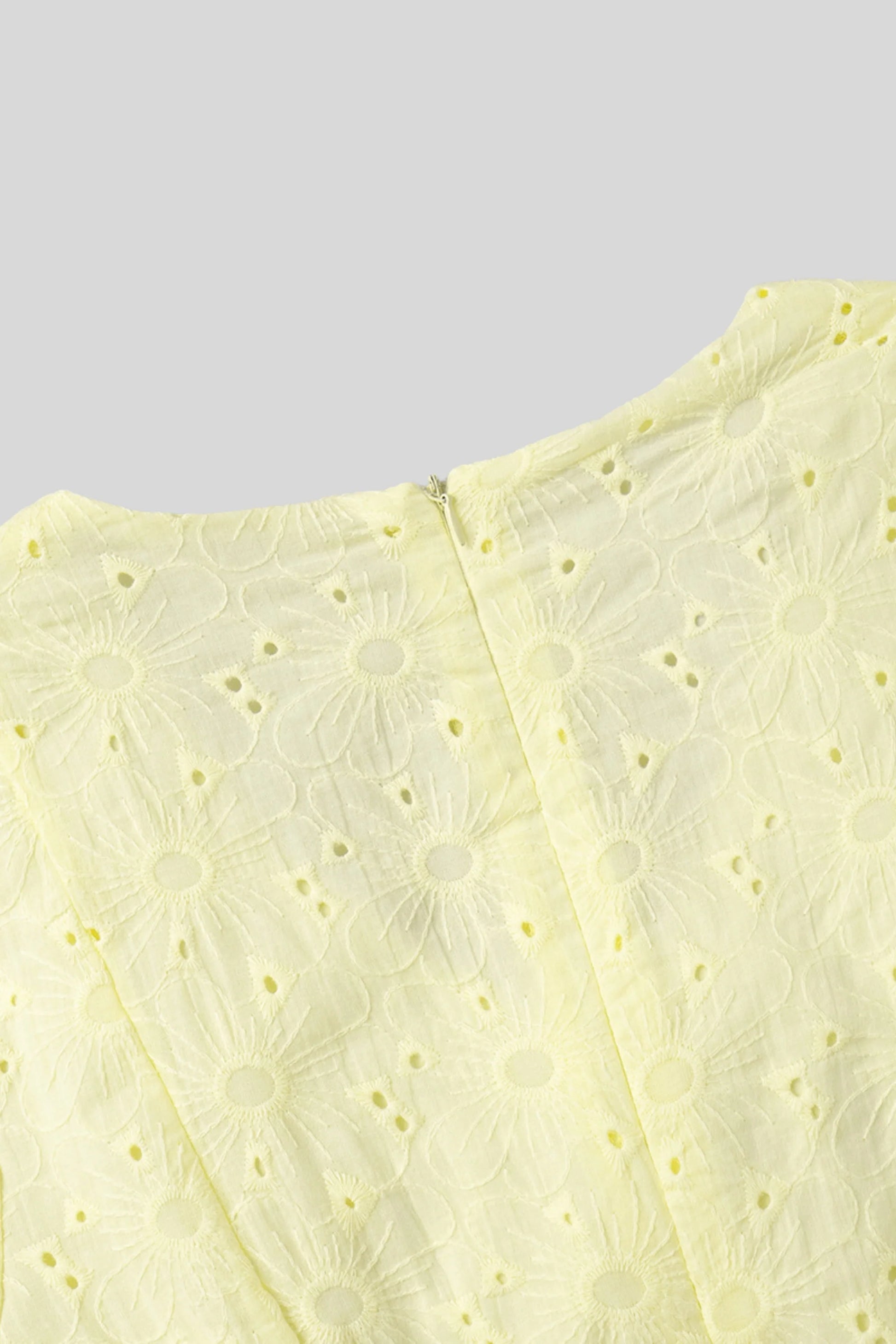 Yellow Cotton Embroidered Mini Dress with Puff Sleeves Yellow