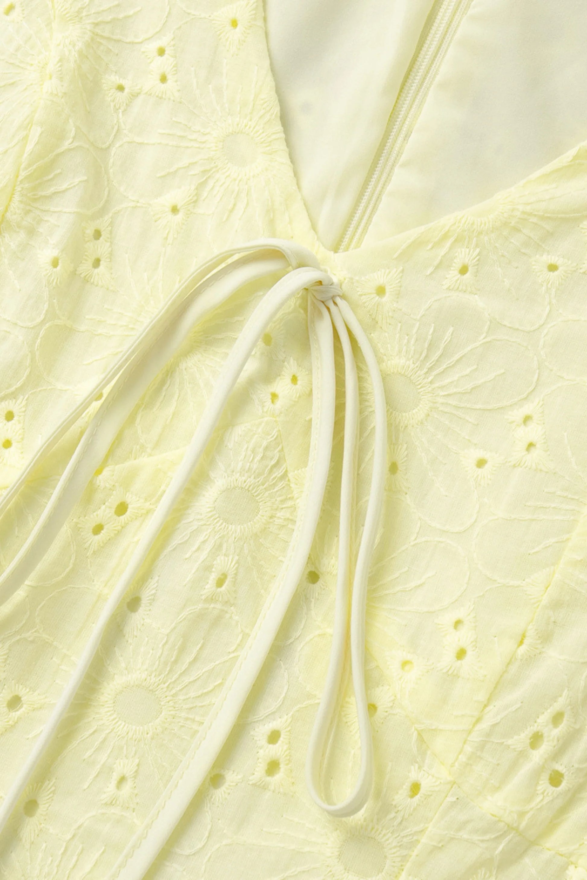 Yellow Cotton Embroidered Mini Dress with Puff Sleeves Yellow