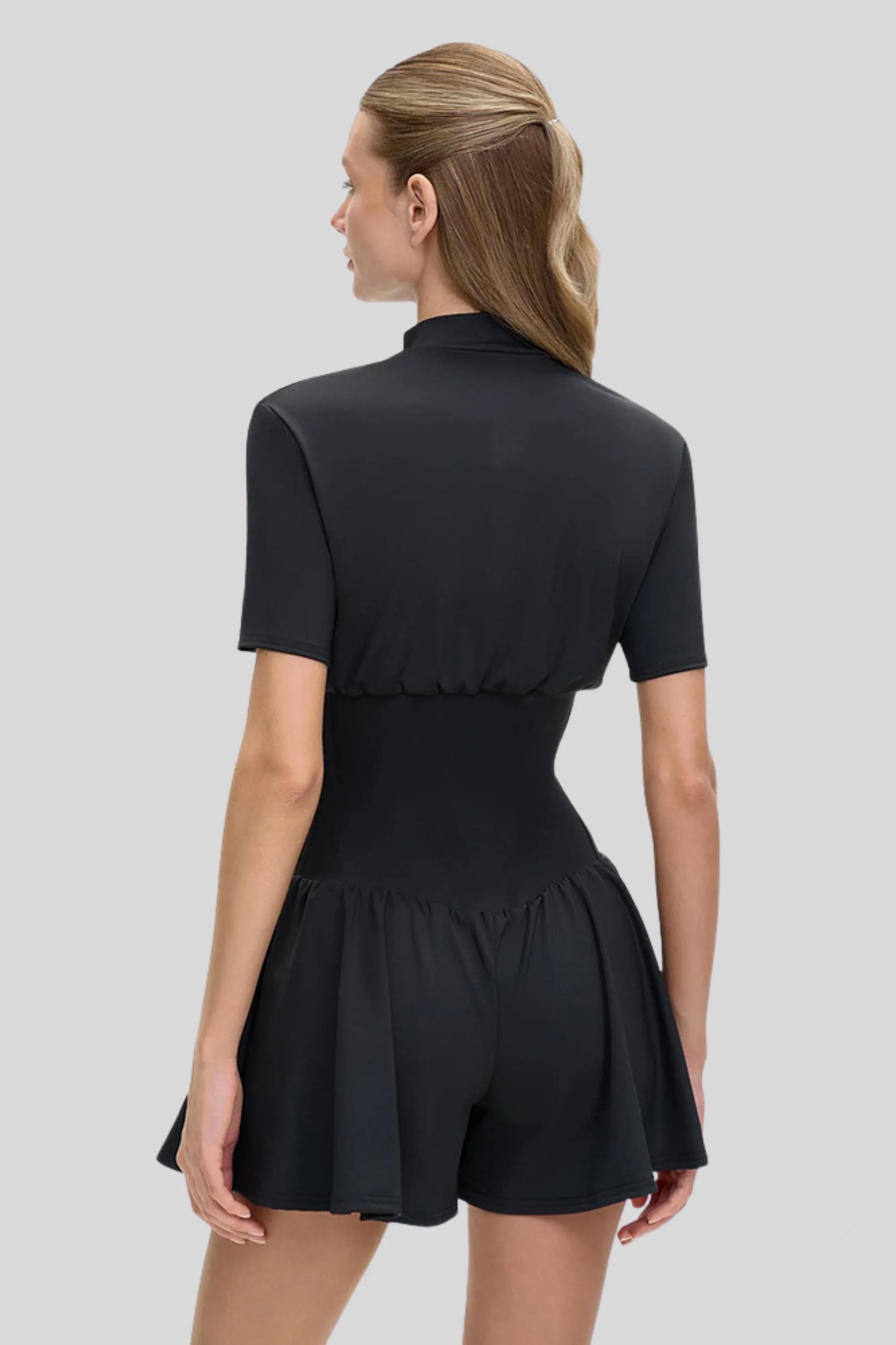 Zip Front Corset Peplum Romper Black