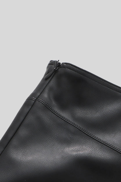 Asymmetrical Faux Leather Midi Skirt With Lace Color: