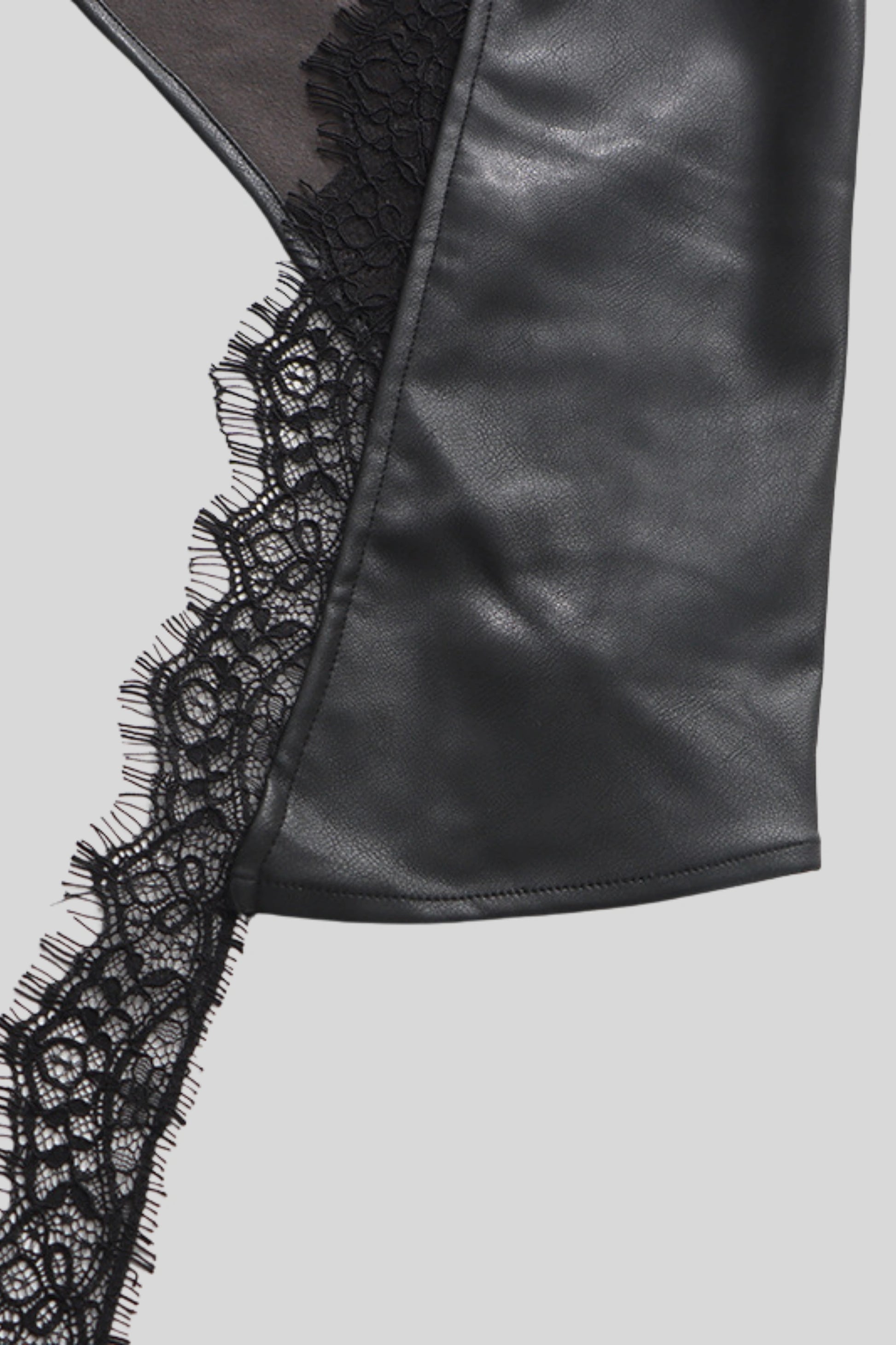Asymmetrical Faux Leather Midi Skirt With Lace Color:
