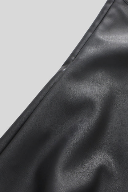 Asymmetrical Faux Leather Midi Skirt With Lace Color: