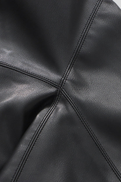 Asymmetrical Faux Leather Midi Skirt With Lace Color:
