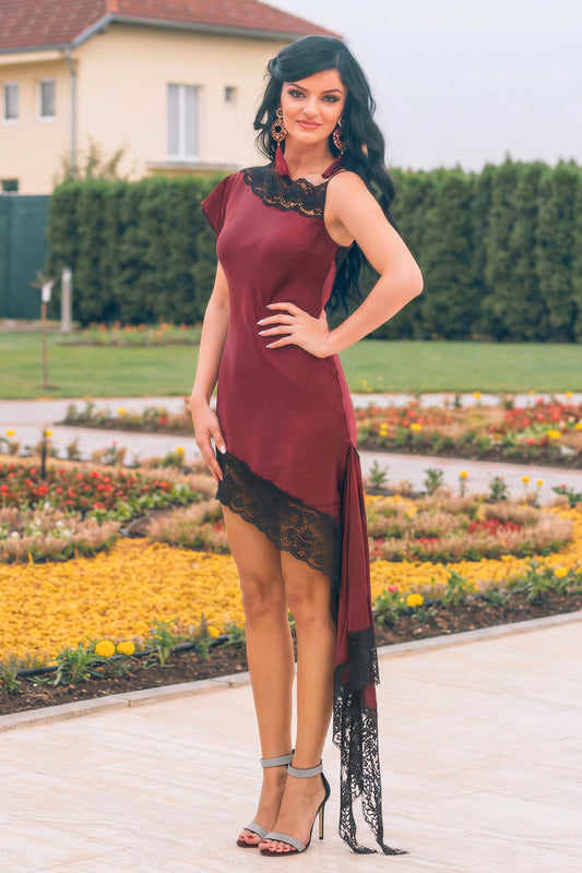 One-Shoulder Lace Trim Mini Dress