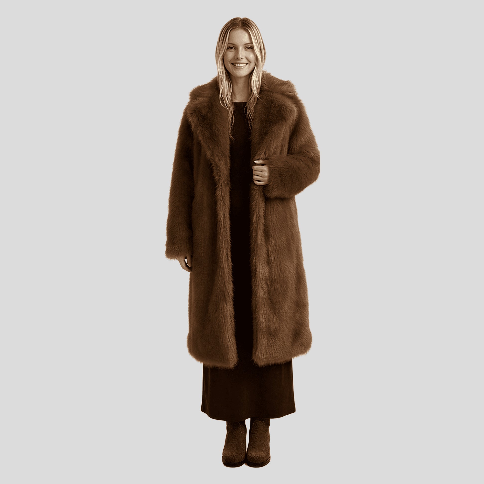 Alzya long faux fur coat warmth Brown 