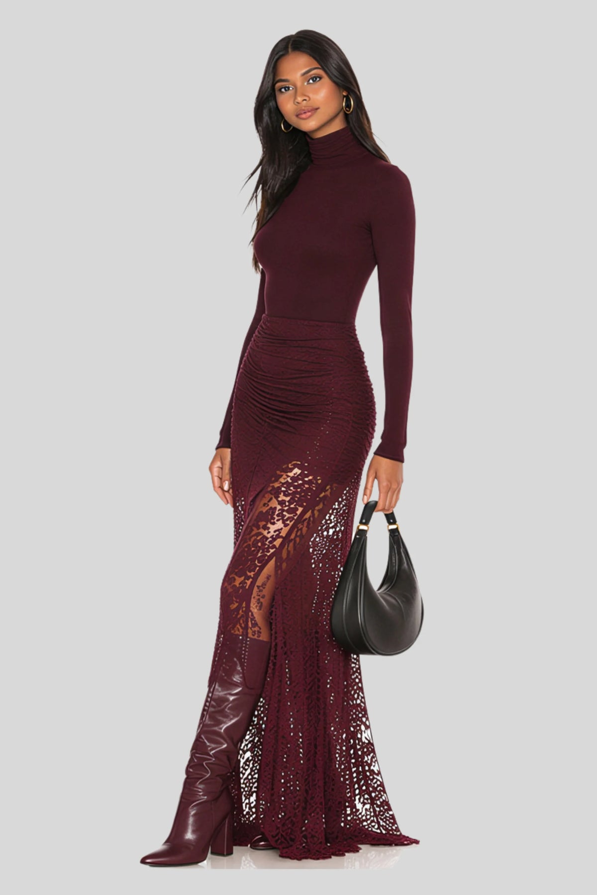 Long-sleeved patchwork dress with an open back, fitted cut, for women