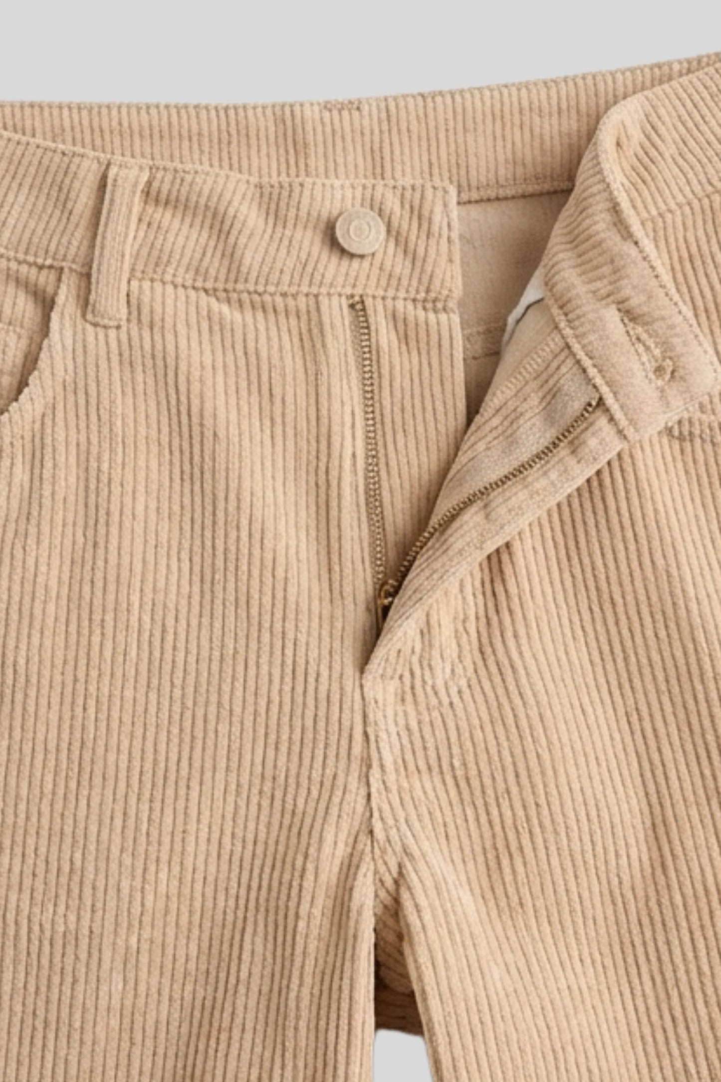 Alzya Beige Corduroy Barrel Leg Pants � High Waist Wide Fit � BEIGE