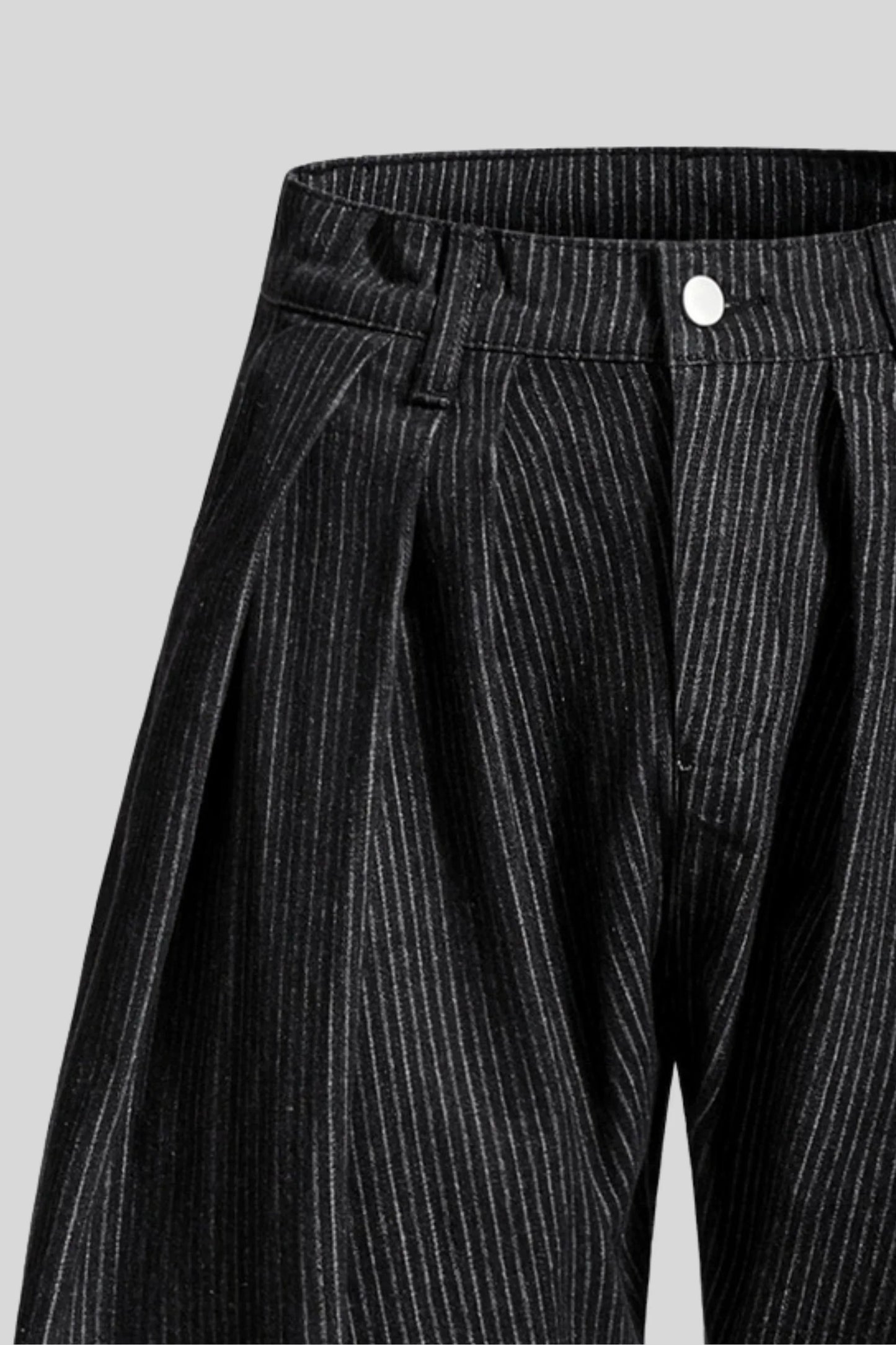 Alzya Black Pinstripe Wide Leg Pants � High Waist Pleated Fit � BLACK