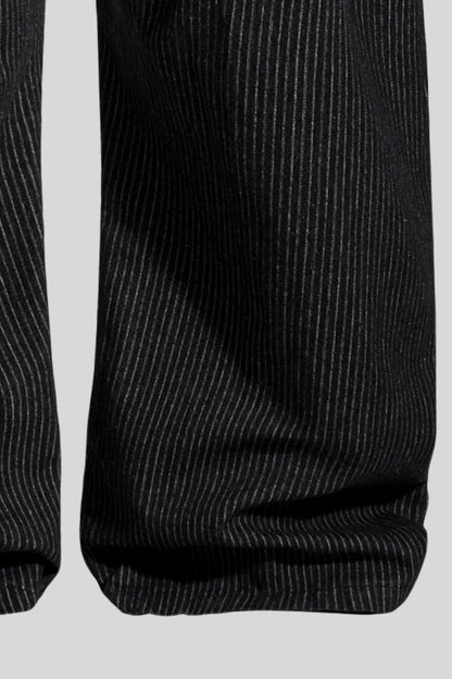 Alzya Black Pinstripe Wide Leg Pants � High Waist Pleated Fit � BLACK