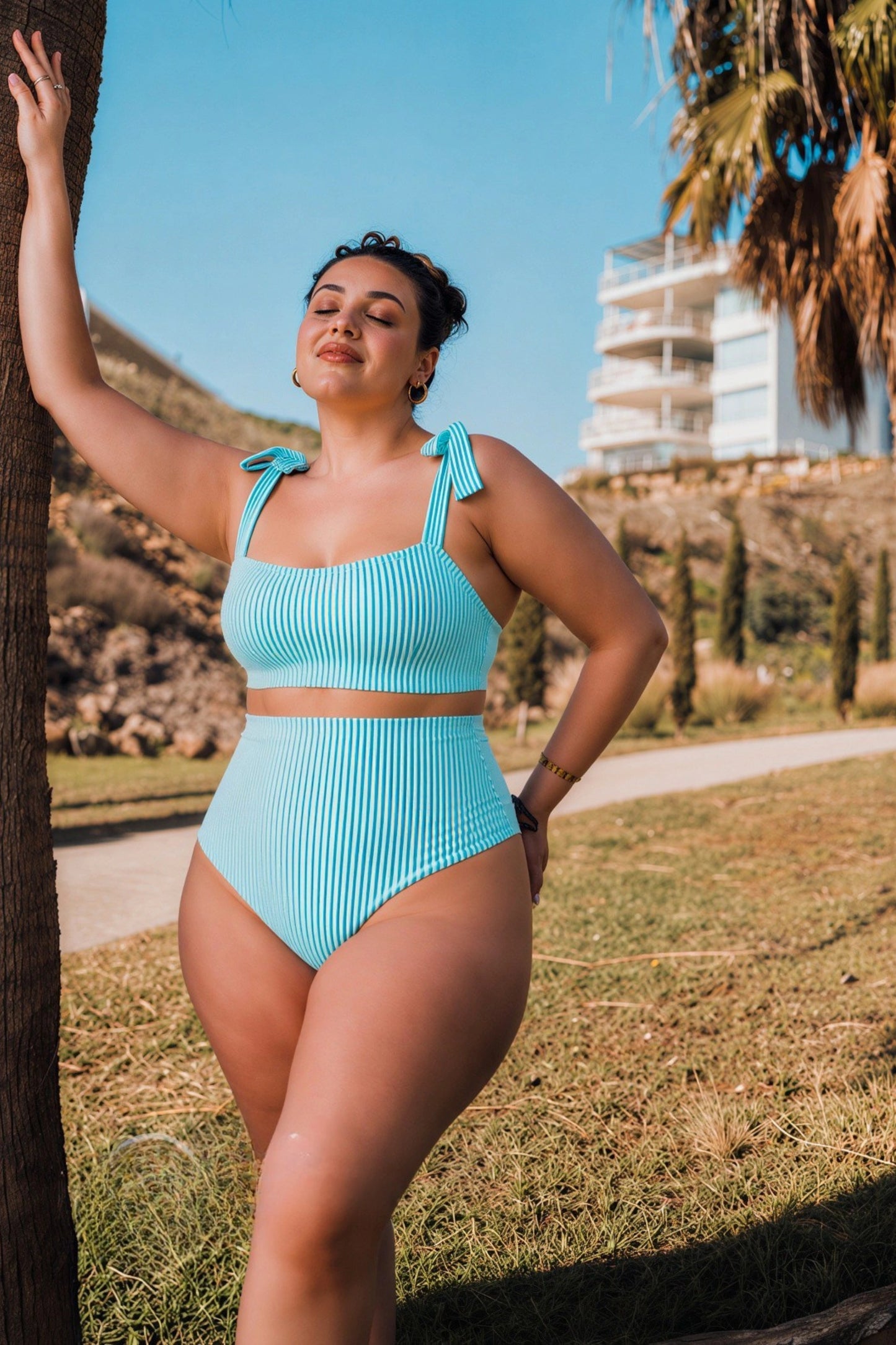Pink_ribbed_tie_shoulder_bikini_set_high-waist_two-piece_swimsuit_regular_plus_size_engineered_for_all_body_types blue