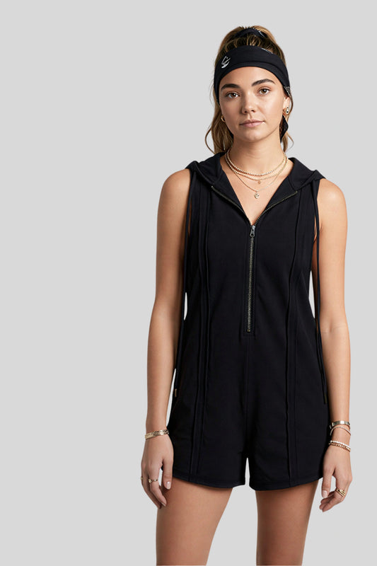 Fitted Zip Front Open Back Romper