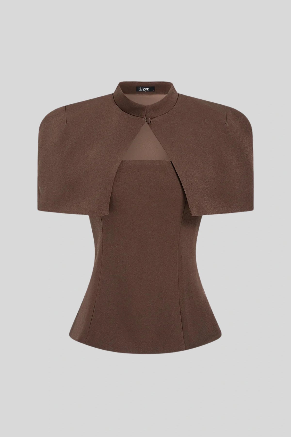 Cape Sleeve Keyhole Peplum Top Brown