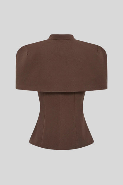 Cape Sleeve Keyhole Peplum Top Brown