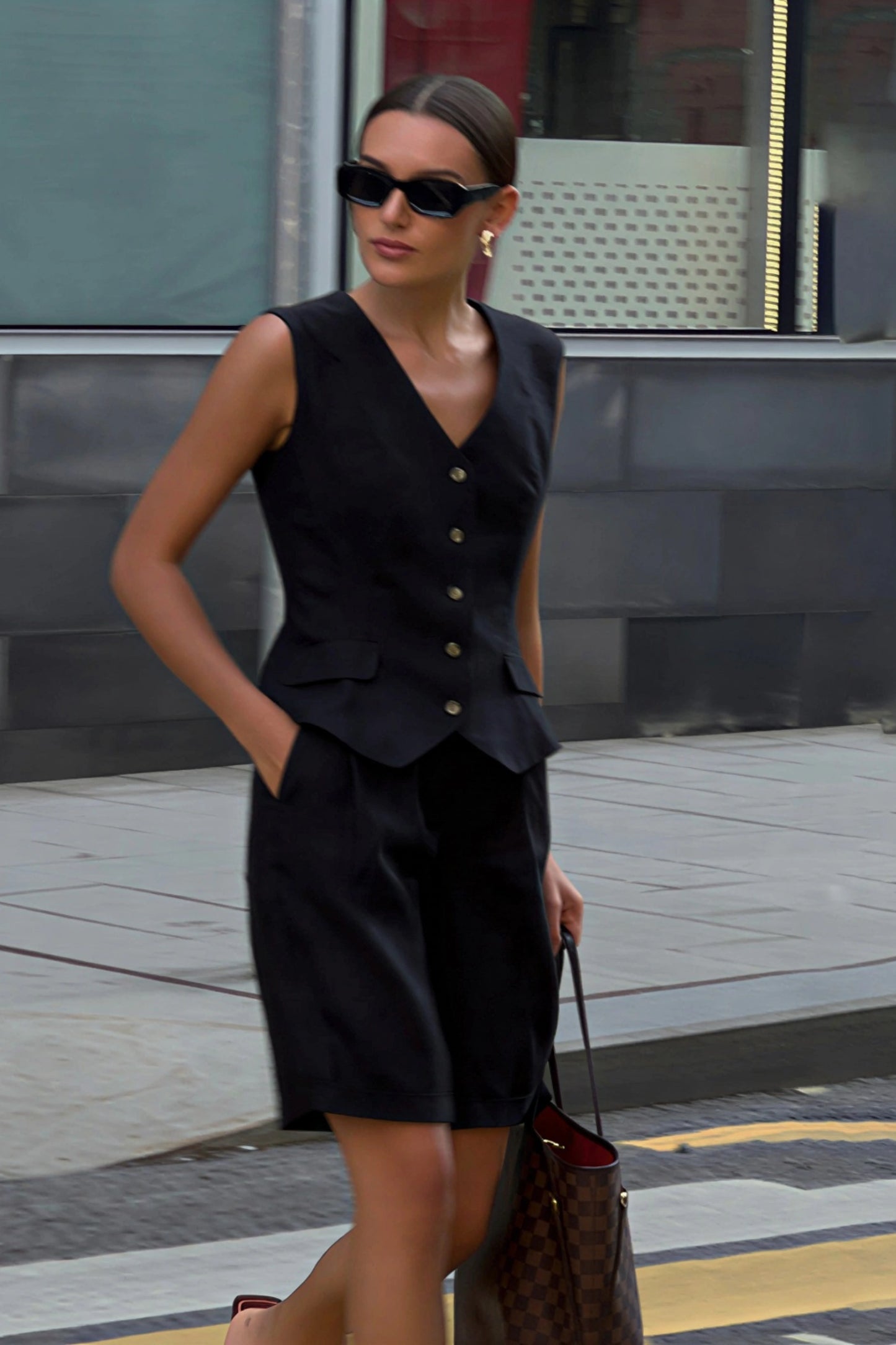Cotton_Linen_Vest_And_Shorts_Set_black