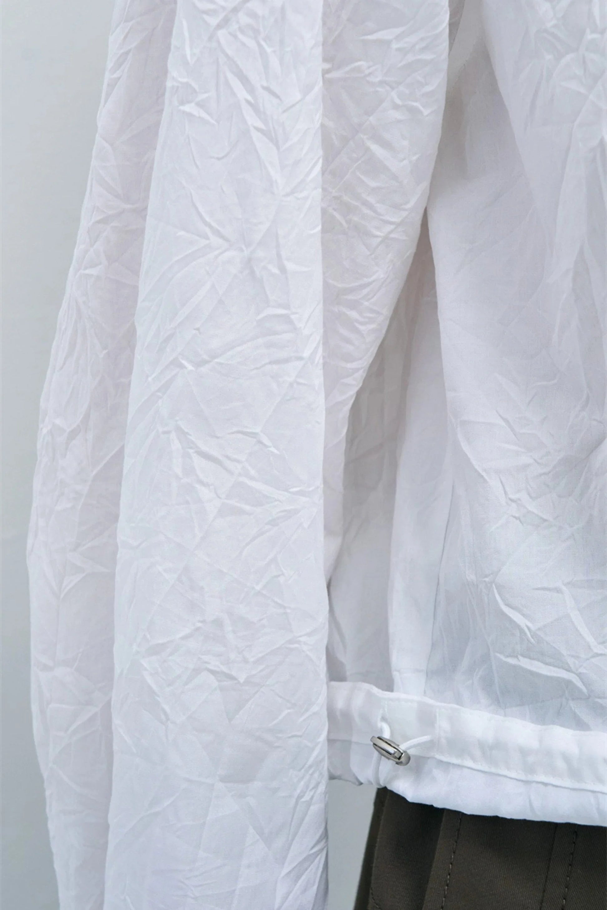 Crinkled Texture Puff Sleeve Blouse – White White